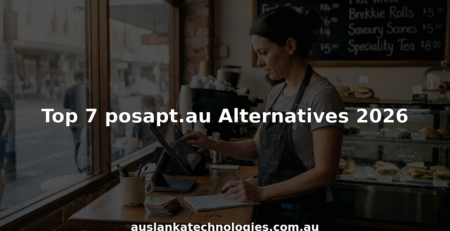 Business owner uses POS touchscreen at café counter